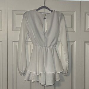 Altar’d State - White Long Sleeve Romper with Tie Front